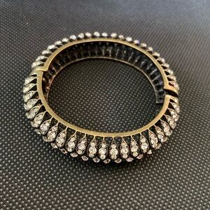 Brushed gold and crystal hinged bangle bracelet